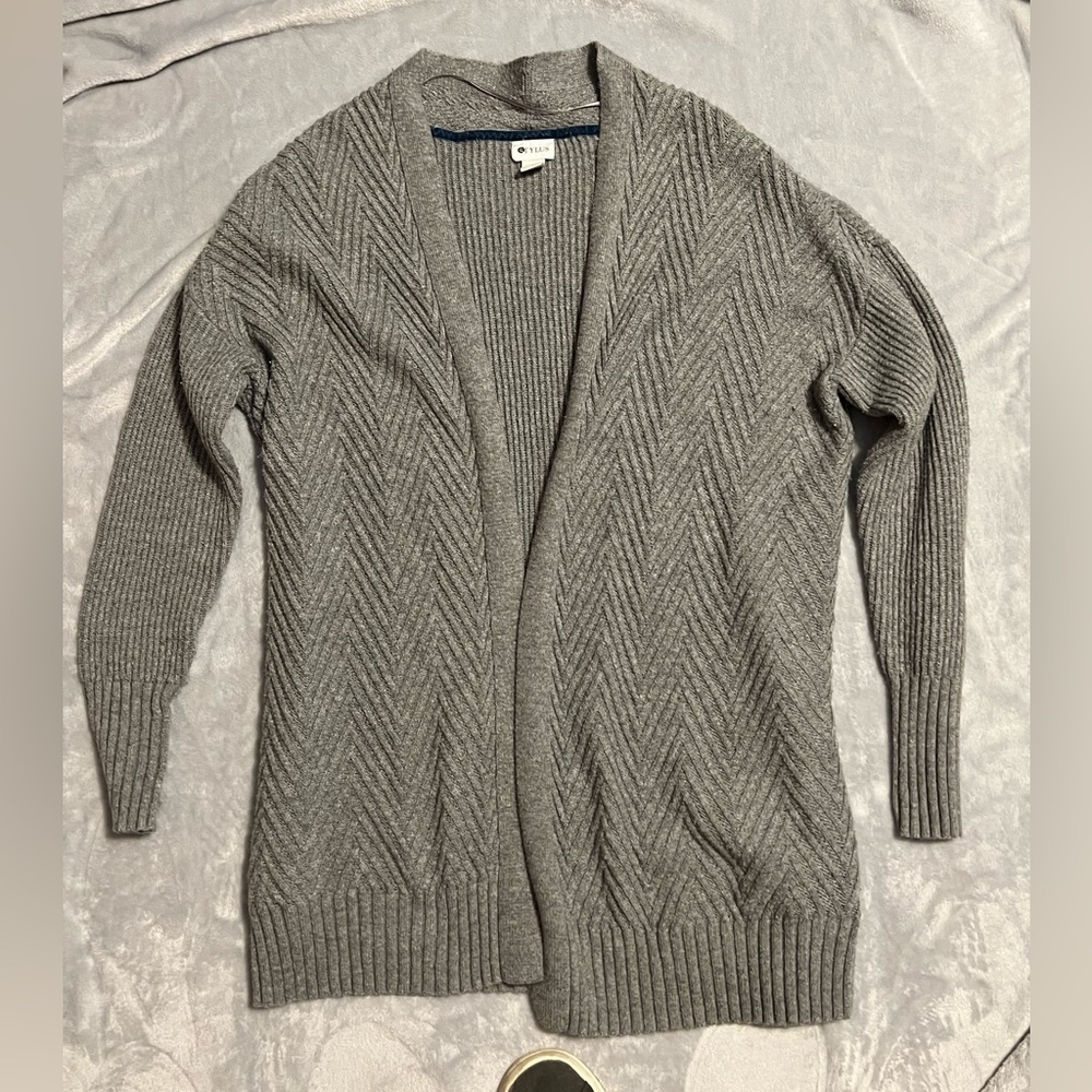 Stylus Sweater Woman's Large Gray Open‎ Front Soft Cotton Cardigan